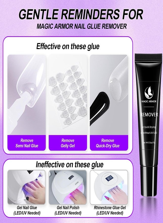 MAGIC ARMOR Nail Glue for Press Ons and 15g Remover with Cuticle Pusher Set, No UV Needed, Quick Dry Strong Semi Solid Glue for Press On, Long Lasting Adhesive for Fake Acrylic Nails - Image 4